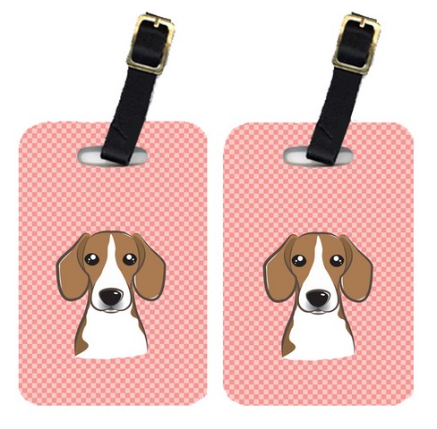 BB1239BT Pair Of Checkerboard Pink Beagle Luggage Tags