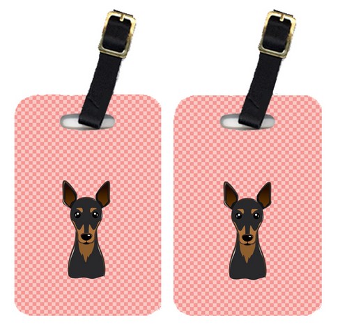 Pair Of Checkerboard Pink Min Pin Luggage Tags