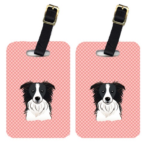 Carolines Treasures BB1241BT Pair Of Checkerboard Pink Border Collie Luggage Tags