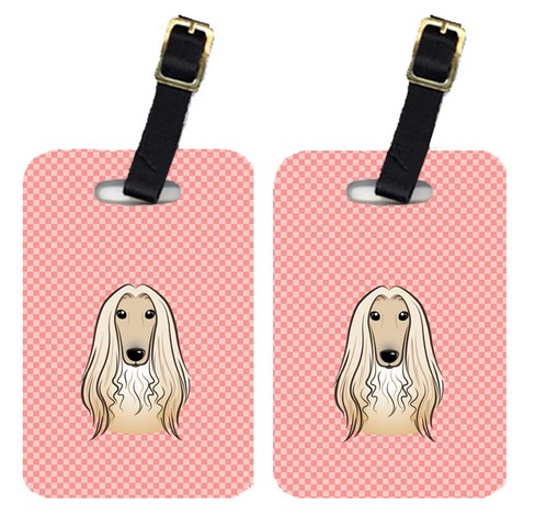 Pair Of Checkerboard Pink Afghan Hound Luggage Tags