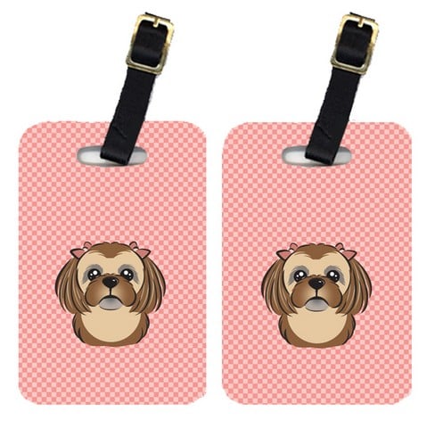 Carolines Treasures BB1249BT Pair Of Checkerboard Pink Chocolate Brown Shih Tzu Luggage Tags