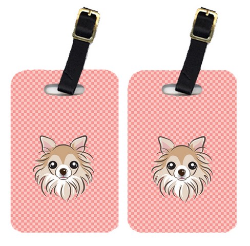 BB1251BT Pair Of Checkerboard Pink Chihuahua Luggage Tags