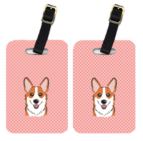 Carolines Treasures BB1254BT Pair Of Checkerboard Pink Corgi Luggage Tags