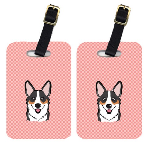 Carolines Treasures BB1255BT Pair Of Checkerboard Pink Corgi Luggage Tags