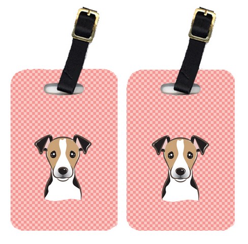 Carolines Treasures BB1261BT Pair Of Checkerboard Pink Jack Russell Terrier Luggage Tags