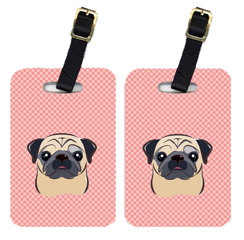 Carolines Treasures BB1262BT Pair Of Checkerboard Pink Fawn Pug Luggage Tags