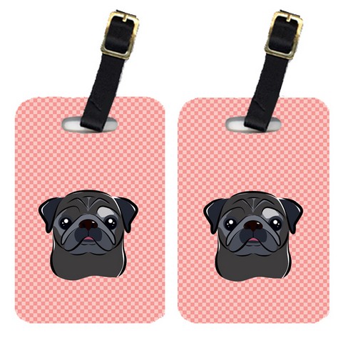 BB1263BT Pair Of Checkerboard Pink Black Pug Luggage Tags