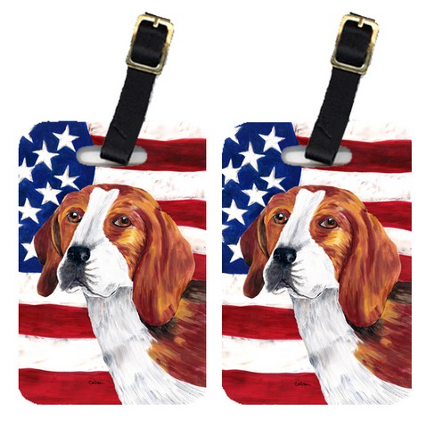 Pair Of USA American Flag With Beagle Luggage Tags