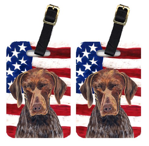 Pair Of USA American Flag With German Shorthaired Pointer Luggage Tags