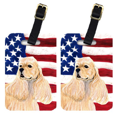 Pair Of USA American Flag With Cocker Spaniel Luggage Tags