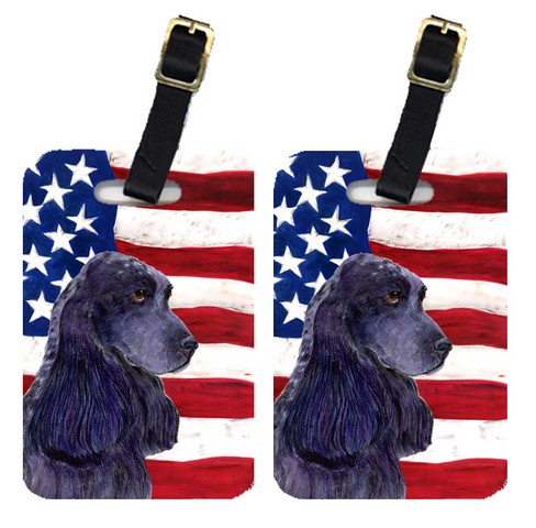 Pair Of USA American Flag With Cocker Spaniel Luggage Tags