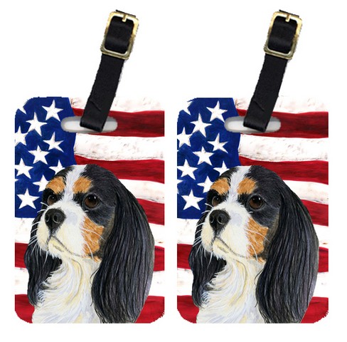 Pair Of USA American Flag With Cavalier Spaniel Luggage Tags
