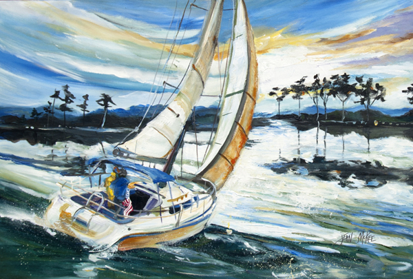 Picture of Carolines Treasures JMK1055PLMT Sailboats On Lake Martin Fabric Placemat