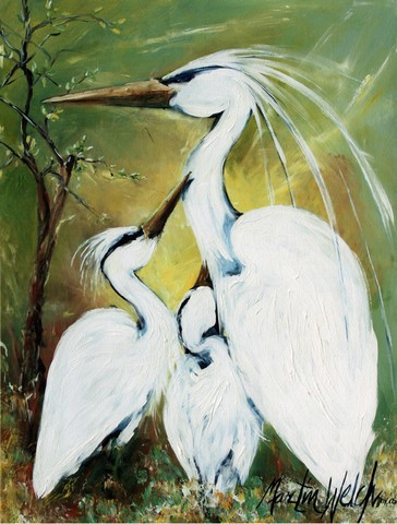 Blessing At Feeding Time Egret Family Flag Garden Size