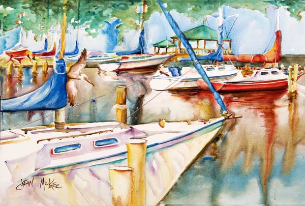 Picture of Carolines Treasures JMK1043PLMT Sailboats At The Gazebo Fabric Placemat
