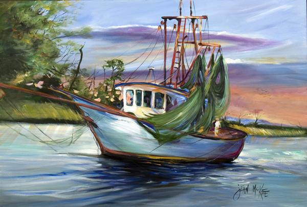 Picture of Carolines Treasures JMK1059PLMT Jeannie Shrimp Boat Fabric Placemat