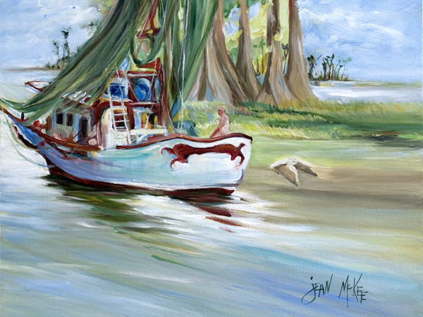 Picture of Carolines Treasures JMK1060PLMT Jeannie Shrimp Boat Fabric Placemat