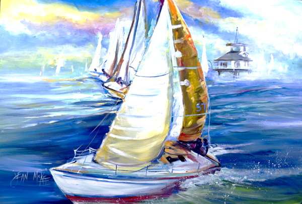 Picture of Carolines Treasures JMK1073PLMT Rock My Boat Sailboats Fabric Placemat