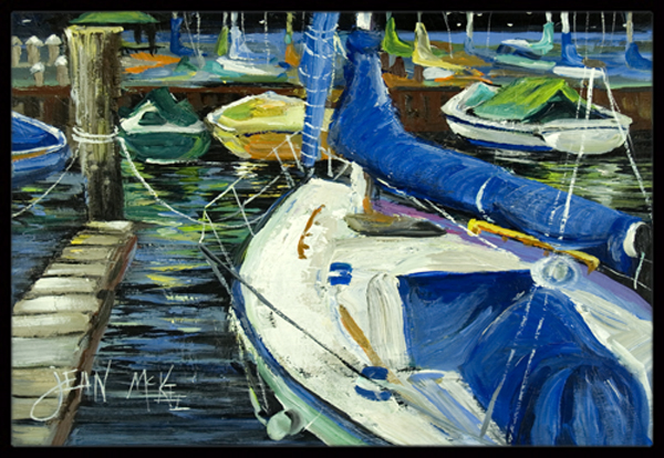 JMK1031MAT Night On The Docks Sailboat Indoor & Outdoor Mat- 18 x 27 in.