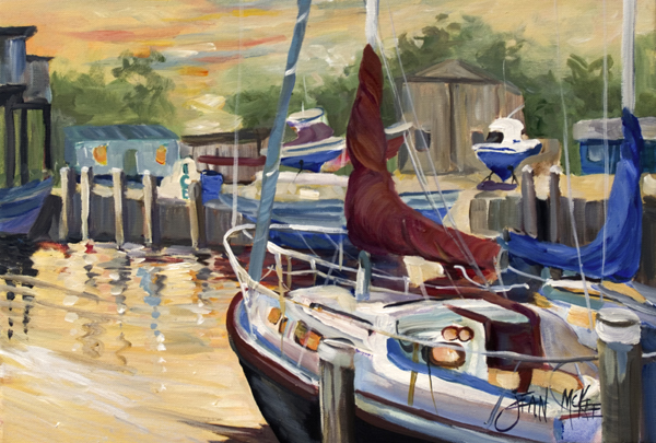 Picture of Carolines Treasures JMK1083PLMT New Sunset Bay Sailboat Fabric Placemat