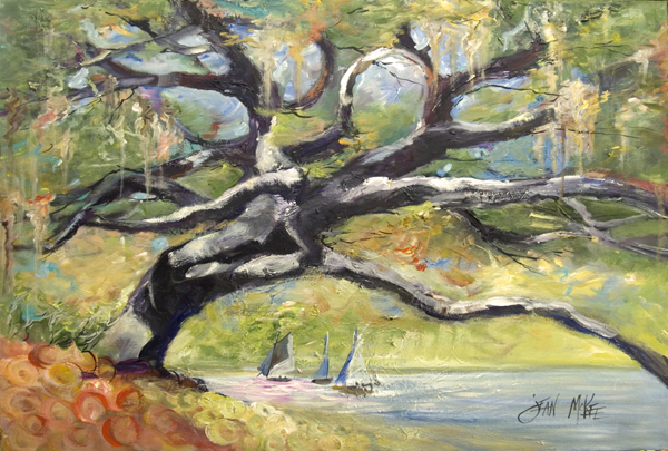 Picture of Carolines Treasures JMK1132PLMT Oak Tree On The Bay With Sailboats Fabric Placemat