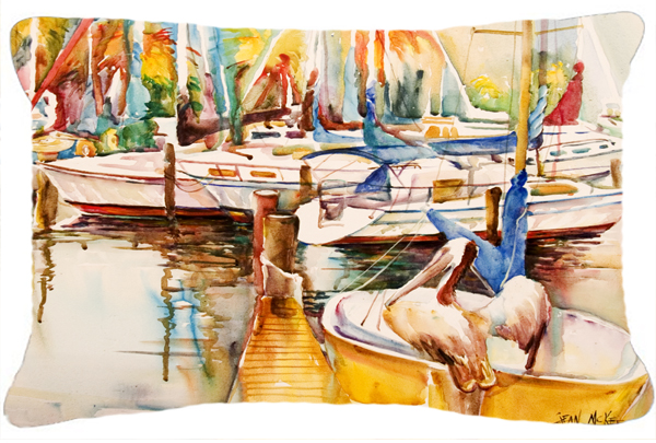 Sailboat With Pelican Golden Days Canvas Fabric Decorative Pillow