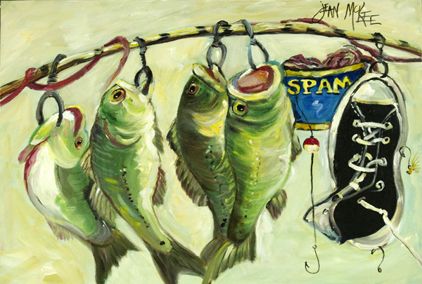 Picture of Carolines Treasures JMK1113PLMT Recession Food Fish Caught With Spam Fabric Placemat