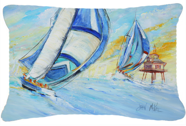 Sailboats And Middle Bay Lighthouse Canvas Fabric Decorative Pillow