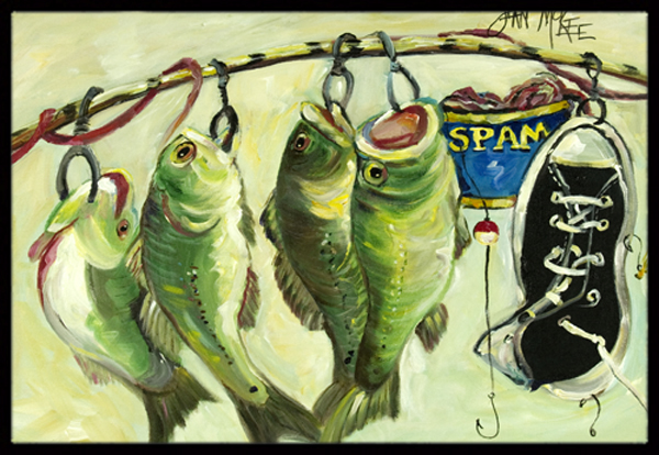 JMK1113MAT Recession Food Fish Caught With Spam Indoor & Outdoor Mat- 18 x 27 in -  Carolines Treasures