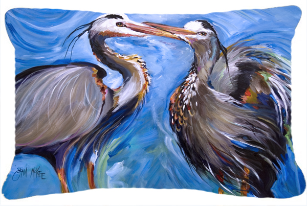 Blue Heron Love Canvas Fabric Decorative Pillow