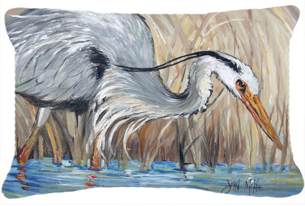 Blue Heron In The Reeds Canvas Fabric Decorative Pillow
