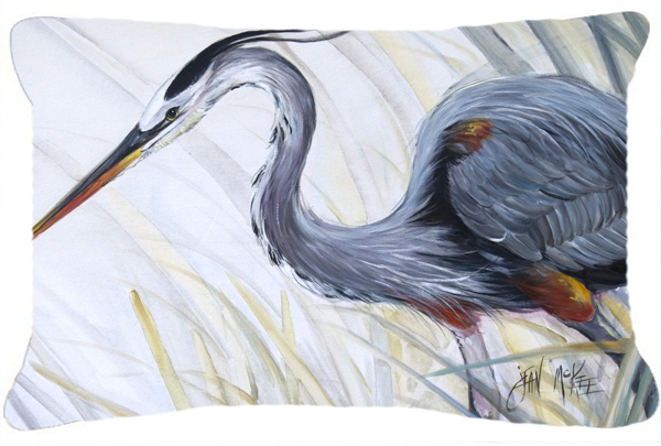 Blue Heron Frog Hunting Canvas Fabric Decorative Pillow