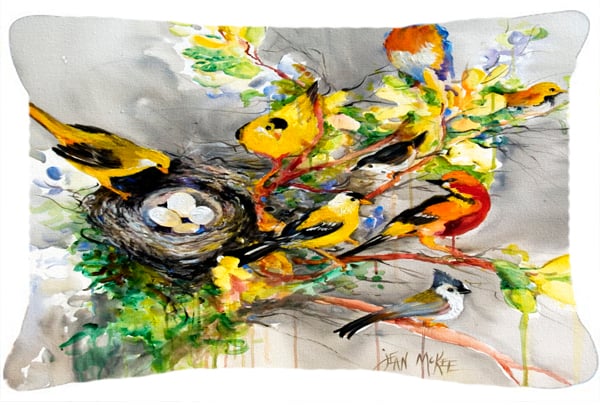 Spring Birds Canvas Fabric Decorative Pillow