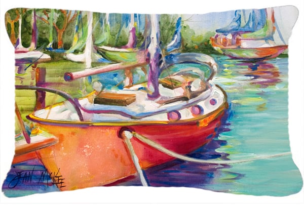 JMK1028PW1216 Red Sailboat Canvas Fabric Decorative Pillow