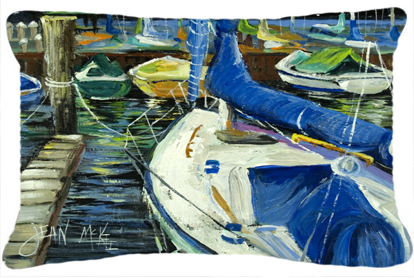 Night On The Docks Sailboat Canvas Fabric Decorative Pillow