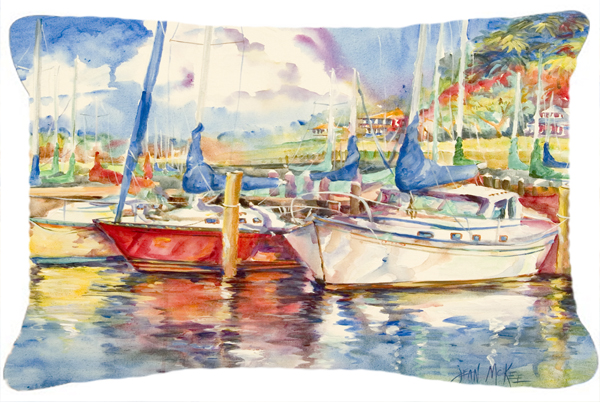 Three Boats Sailboats Canvas Fabric Decorative Pillow