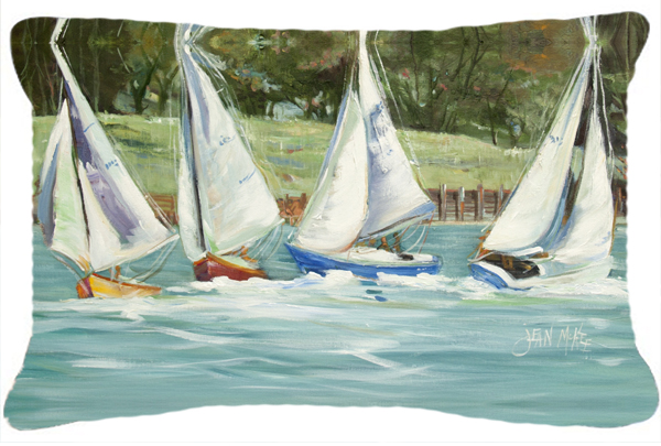 Sailboats On The Bay Canvas Fabric Decorative Pillow