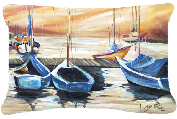 Beach View With Sailboats Canvas Fabric Decorative Pillow