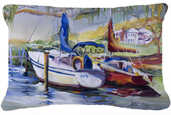 Lucky Dream Sailboat Canvas Fabric Decorative Pillow