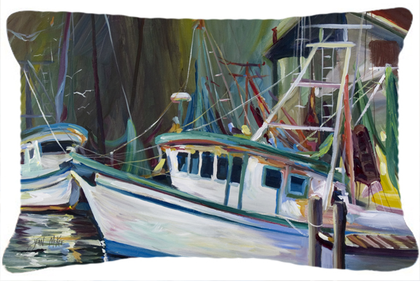Joe Patti Shrimp Boat Canvas Fabric Decorative Pillow