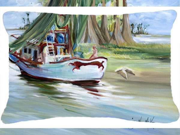 Jeannie Shrimp Boat Canvas Fabric Decorative Pillow