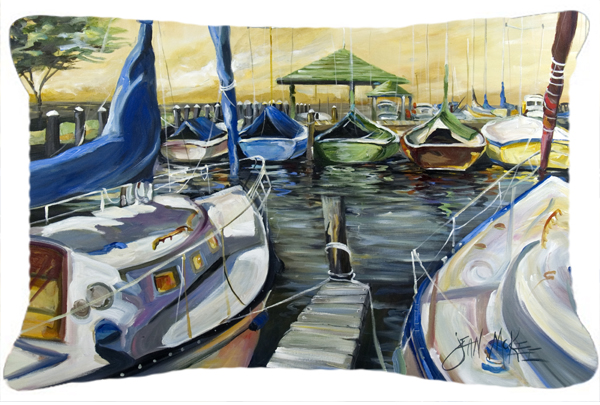 Seven Boats Sailboats Canvas Fabric Decorative Pillow