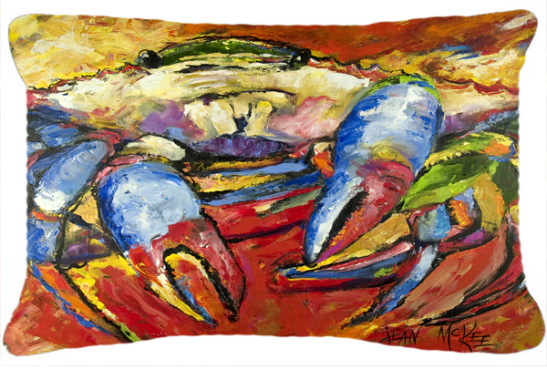 Blue Crab Red Canvas Fabric Decorative Pillow