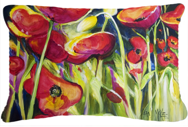Red Poppies Canvas Fabric Decorative Pillow