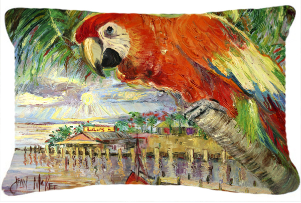 Red Parrot At Lulus Canvas Fabric Decorative Pillow