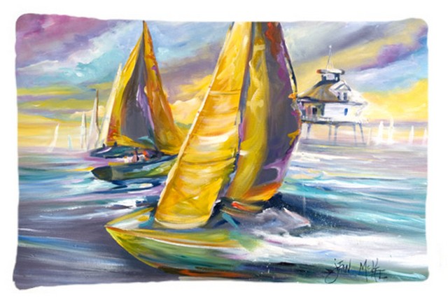 Sailboat With Middle Bay Lighthouse Fabric Standard Pillowcase