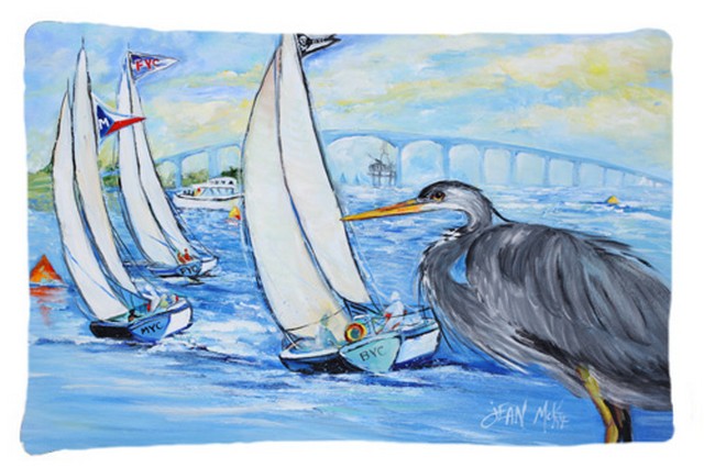 Blue Heron Sailboats Dog River Bridge Fabric Standard Pillowcase