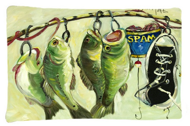 JMK1113PILLOWCASE Recession Food Fish Caught With Spam Fabric Standard Pillowcase -  Carolines Treasures