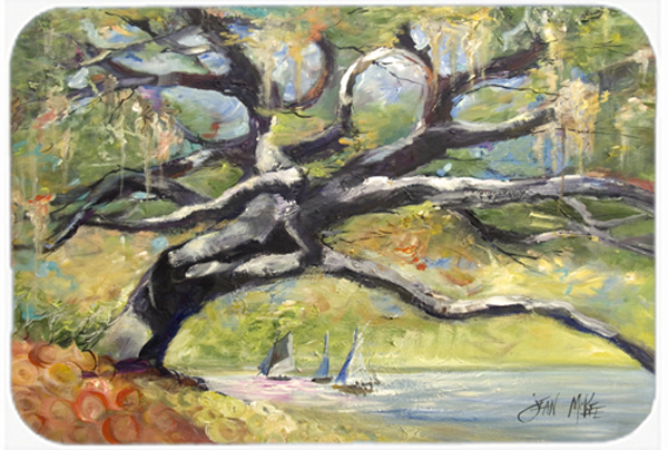Oak Tree On The Bay With Sailboats Glass Cutting Board- Large