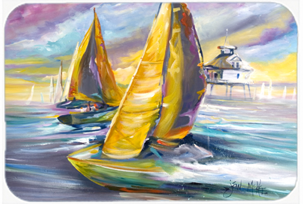 Sailboat With Middle Bay Lighthouse Glass Cutting Board- Large
